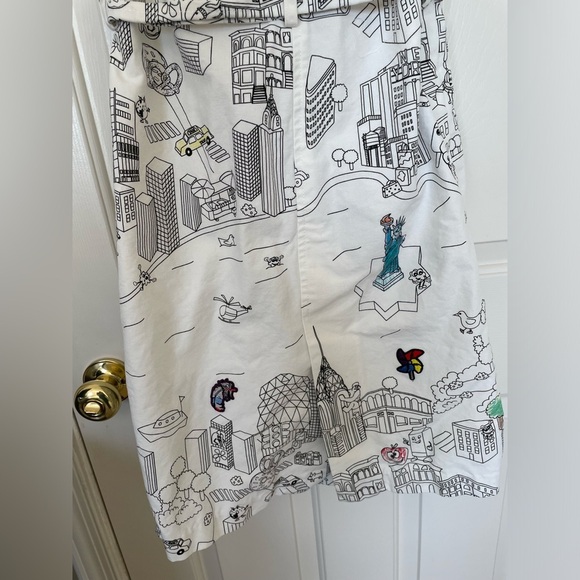 Mira Mikati Sleeveless Cityscape Print Shirt Dress Belted Collared Button Front - Picture 8 of 9